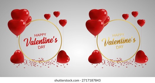 Conjunto de dos diseños de tarjetas de felicitación de día de San Valentín con corazones