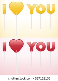 Set of two Valentine's Day greeting card with lollipops. Heart candy. I love you card. 