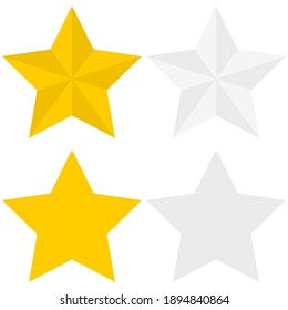 Set of two variants of gold and silver flat star icons isolated on a white background. Vector illustration.
