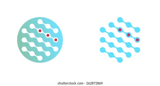 Set of two variation of molecular diagnostics icons. Abstract molecular structures with red detected area. Vector.