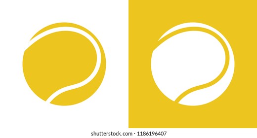 A set of two variations of simple tennis ball icons. On white and on a yellow background. 10 eps