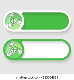 Set of two vector abstract buttons with bulb and plus symbol