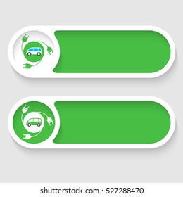 Set of two vector abstract buttons and icon of the electric car