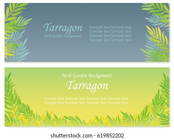 A set of two vector background illustrations of tarragon. The illustration with the green background is designed so that you can connect the image and create a seamless pattern. 