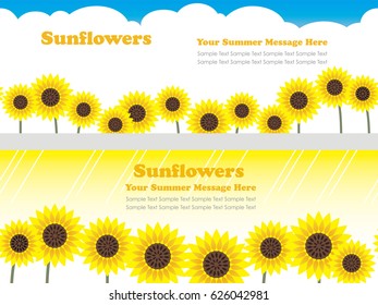 A set of two vector background illustrations of sunflowers