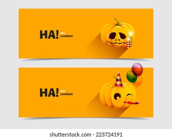 Set of two vector banner with realistic pumpkins.  Autumn. Icon Image Picture Illustration Printed material Logo 