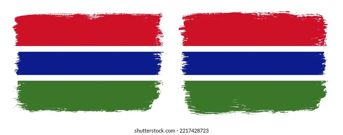 A set of two vector brush flags of Gambia with abstract shape brush stroke effect