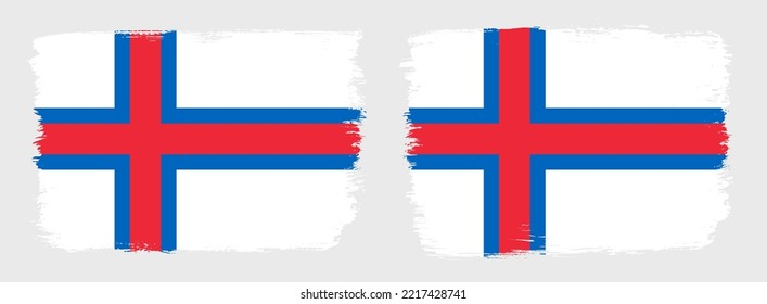 A set of two vector brush flags of Faroe Islands with abstract shape brush stroke effect