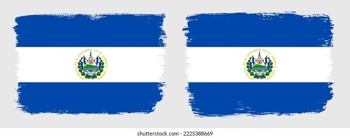 A set of two vector brush flags of El Salvador with abstract shape brush stroke effect