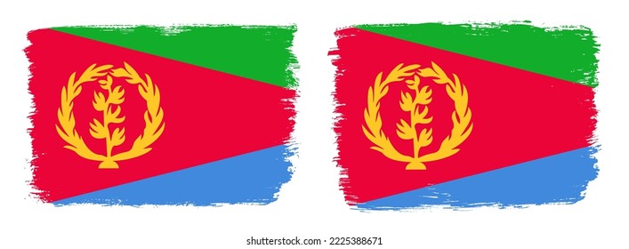 A set of two vector brush flags of Eritrea with abstract shape brush stroke effect