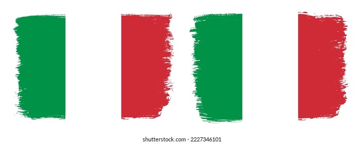 A set of two vector brush flags of Italy with abstract shape brush stroke effect