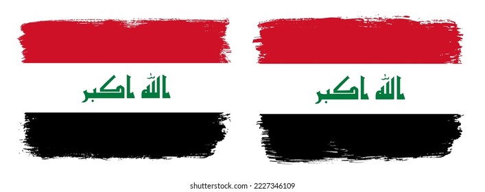 A set of two vector brush flags of Iraq with abstract shape brush stroke effect