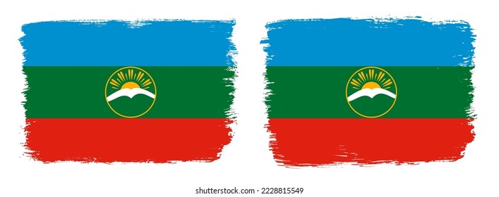 A set of two vector brush flags of Karachay-Cherkessia with abstract shape brush stroke effect