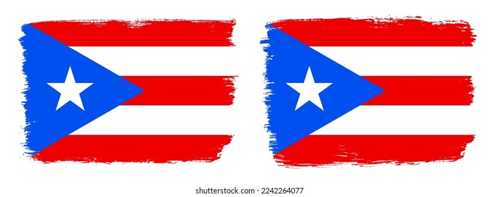 A set of two vector brush flags of Puerto Rico with abstract shape brush stroke effect