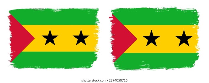 A set of two vector brush flags of Sao Tome and Principe with abstract shape brush stroke effect