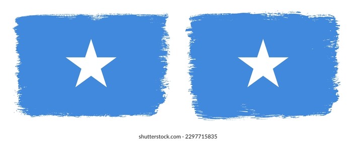 A set of two vector brush flags of Somalia with abstract shape brush stroke effect