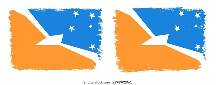 A set of two vector brush flags of Tierra del Fuego Province, Argentina with abstract shape brush stroke effect