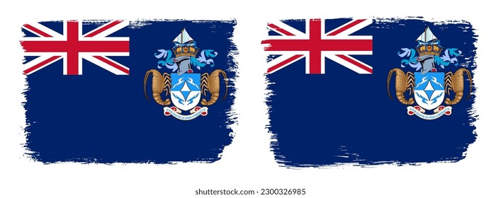 A set of two vector brush flags of Tristan da Cunha with abstract shape brush stroke effect