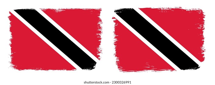 A set of two vector brush flags of Trinidad and Tobago with abstract shape brush stroke effect