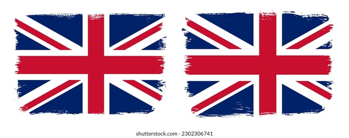 A set of two vector brush flags of United Kingdom with abstract shape brush stroke effect