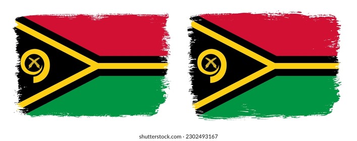 A set of two vector brush flags of Vanuatu with abstract shape brush stroke effect