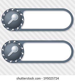 set of two vector buttons with arrows and magnifier
