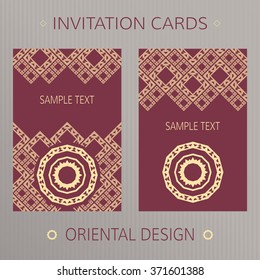 Set of two vector cards. Eastern design vector template. Invitation template cards.