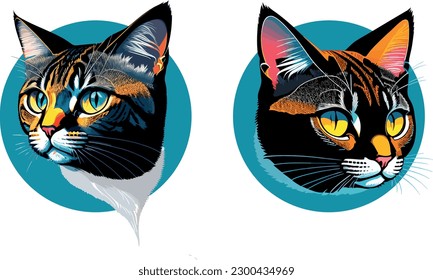 Set two vector cat head  cute cat colorful illustration
