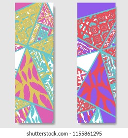 Set of two vector colorful boho pattern banners isolated on white background
