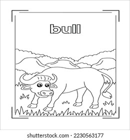 A set of two vector cows for coloring. Vector illustration of a colored and black and white cow.