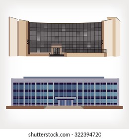 Set of two vector illustration of modern buildings for web design and infographics