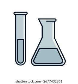 A set of two vector illustrations of common laboratory glassware, a test tube and a conical flask, for science and chemistry concepts.