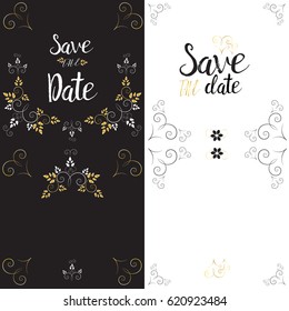set of two vector invitation cards templates( inside and outside parts) with golden and floral elements