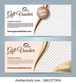 Conjunto de dos vectores de lujo moderno modelo de tarjetas de vales de regalo con onda en color oro