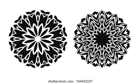 Set of two vector mandalas. Tattoo floral patterns.