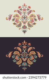 Set of two vector oriental motifs in light and dark color variations