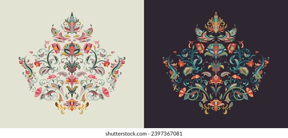 Set of two vector oriental motifs in light and dark color variations