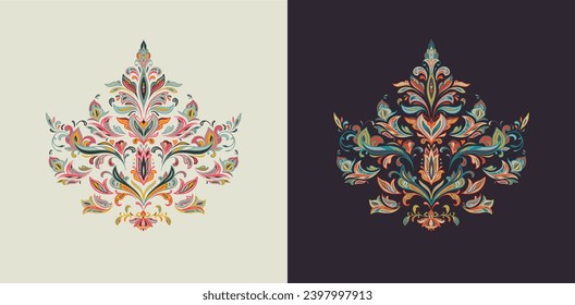 Set of two vector oriental motifs in light and dark color variations