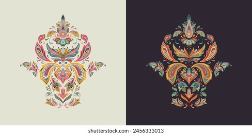 Conjunto de dos motivos orientales de Vector en variaciones de color claro y oscuro