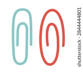 set of two vector paperclip line icons in turquoise and red colors isolated on white, flat style