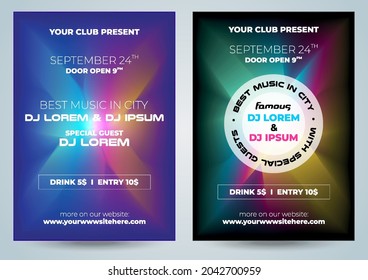 Set of two vector party music, DJ colorful flyer club invitation template