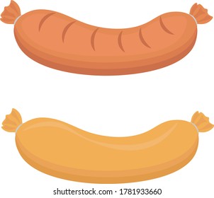 Set of two vector sausages. Illustration on the theme of meat delicacies and food on a white isolated background.