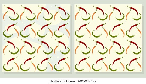 Set of two vector seamless pattern with chili peppers Flat design