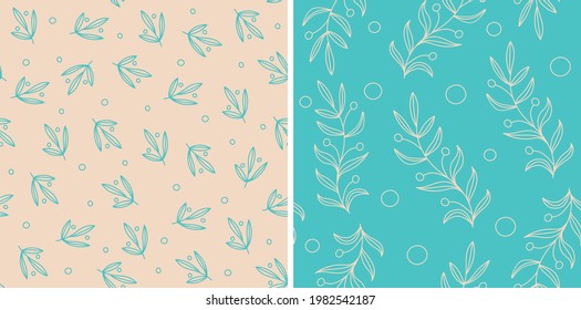 A set of two vector seamless patterns from leaves and twigs