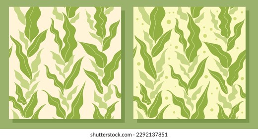 Set of two vector seamless vector patterns with green decorative corn leaves