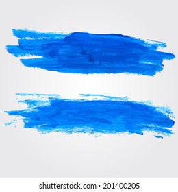 Set of two vector spots of blue oil paint. Artistic paint strokes background. 
