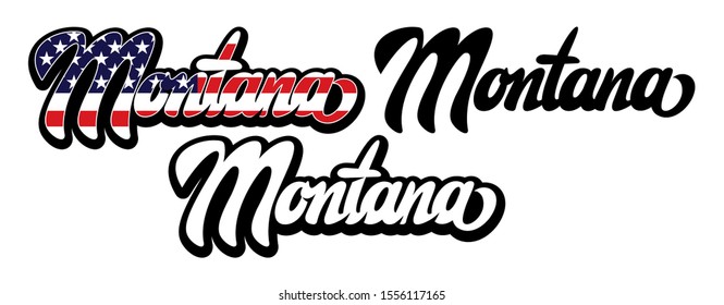 Set of two vector templates with name of the state Montana. Lettering.