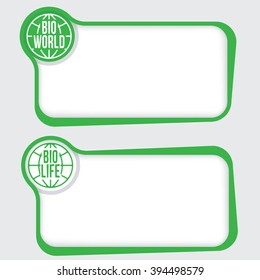 Set of two vector text frames and globe icon and bio icons