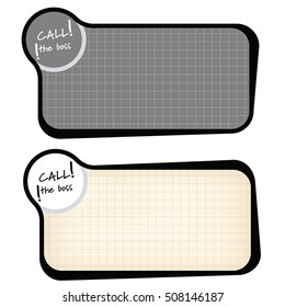 Set of two vector text frames and graph paper and the words call the boss