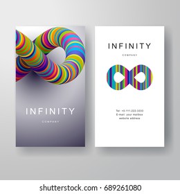 Set of two vector vertical business cards. Badge in form of striped infinity. Place for your text.